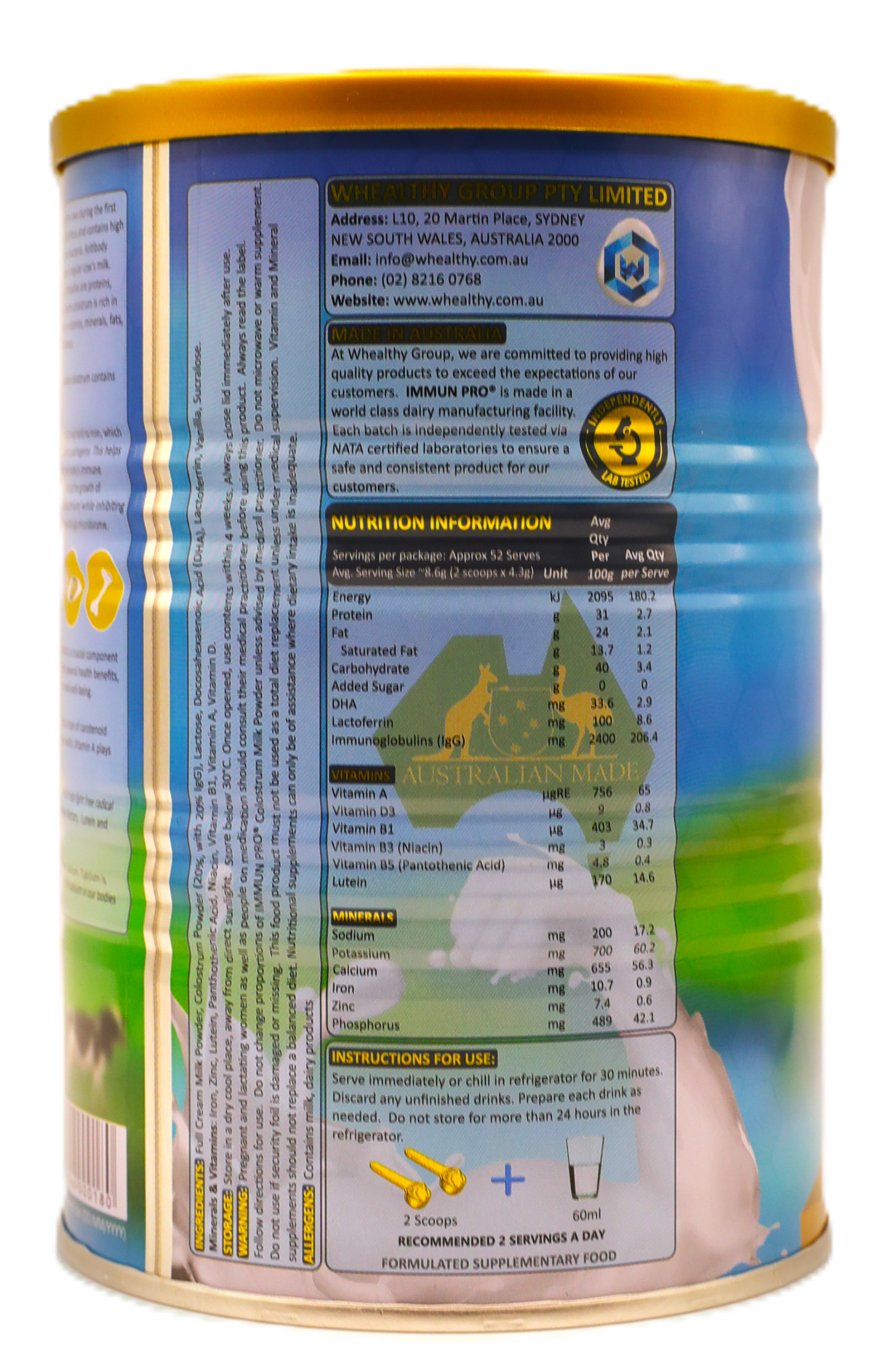 Immun Pro Australia Colostrum Milk Powder + Lactoferrin 450g - Image 5