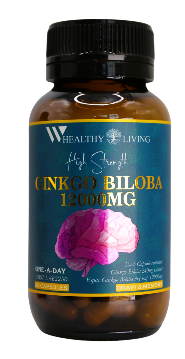 WHealthy Living High Strength Ginkgo Biloba 12000mg 60 Capsules (AUST L 462250) Made in Australia Vegan - Image 5